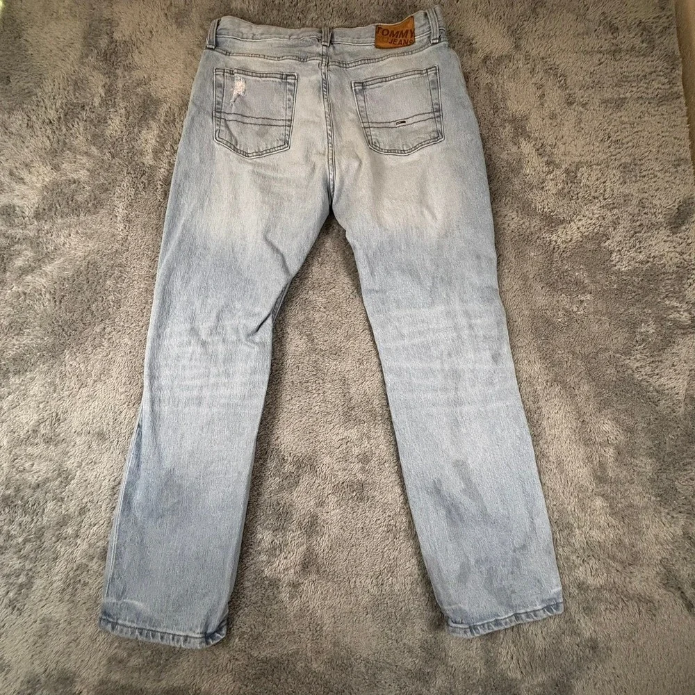 Tommy Jeans Mens Distressed Straight Leg Light Wash Denim Blue Ripped Pants